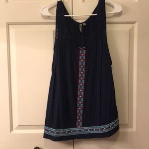 New Directions Navy Eyelet Top